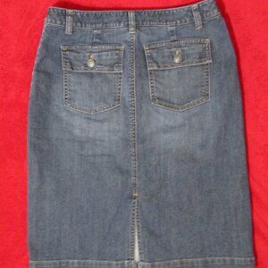 Talbots Denim Blue Jean Skirt Stretch Pockets Midi Length